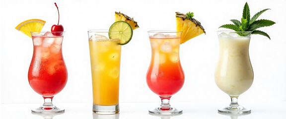 Assortment of Colorful Cocktails with Garnishes