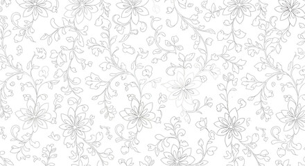 Delicate floral outline pattern with stylized blossoms and swirling vines.