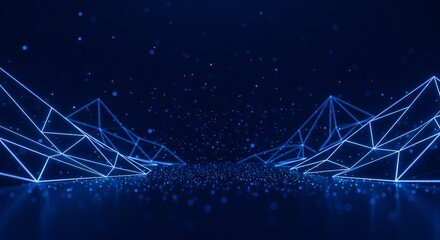 Abstract blue landscape with glowing lines and bokeh creating a futuristic technology scene