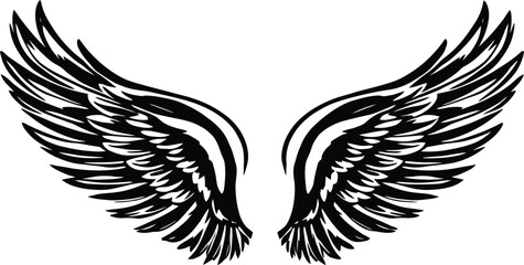 Obraz premium Monochrome Wing Illustration Featuring Symmetrical Feather Details in Elegant Hand-Drawn Style