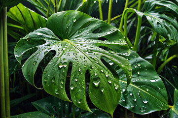 Obraz premium monstera leaf with water drops