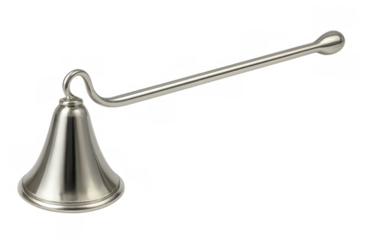 Silver candle snuffer isolated on transparent background, ideal for safely extinguishing candles