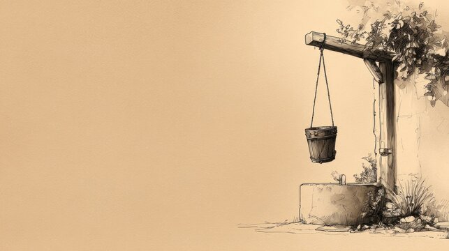 Water well sketch, vintage style