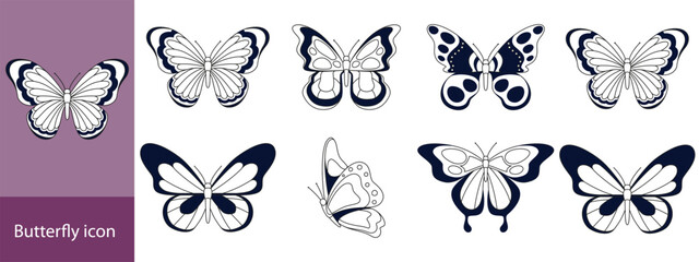Butterfly icons set. Flat illustration of butterfly vector icons isolated on white background