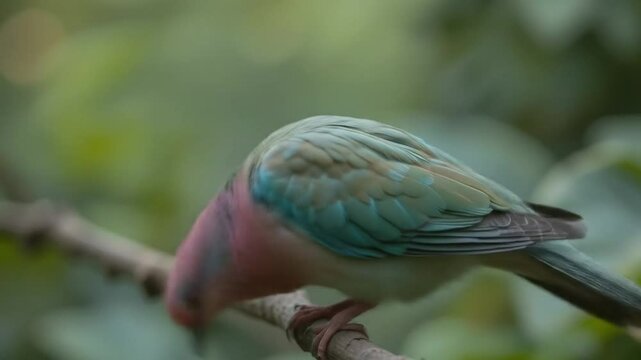 Colorful Pink And Blue Dove On Branch