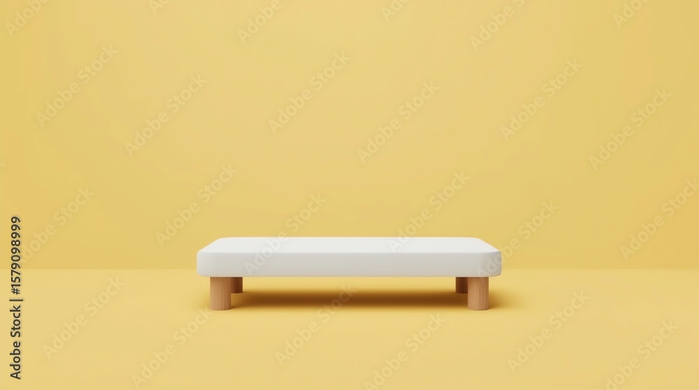 Fototapete white top table and fabric cloth or empty pedestal display on vivid yellow summer background with mi