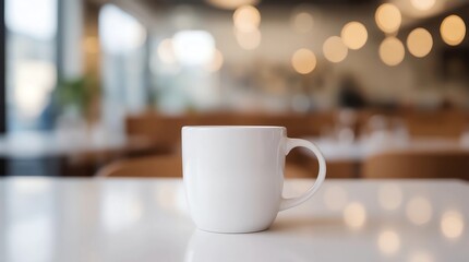 Fototapeta premium Blank mug on white table background and copyspace. Handle cup or ceramic for your design. Can put your text, image or logo