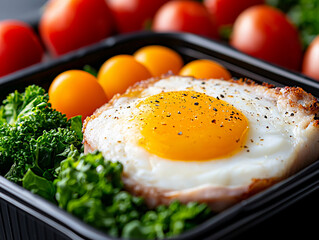 Fresh meal prep with egg, greens, and tomatoes for healthy lifestyle