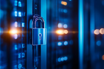 Secure lock on server, symbolizing data protection and cybersecurity measures