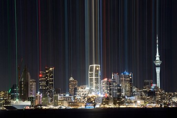 Auckland Skyline at Night with Long Light Streaks, Long Exposure, 2025