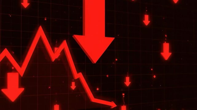 Red Market Crash Descending Arrows on Dark Grid  Economic Downturn.