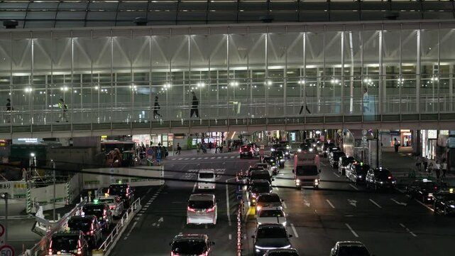 Night in Tokyo : Separated Traffic Layer : Heading Home Walk Along a Connecting Skyway Over an Urban Highway in a Busy Station Area at Night | Shibuya Station Area, Tokyo, Japan