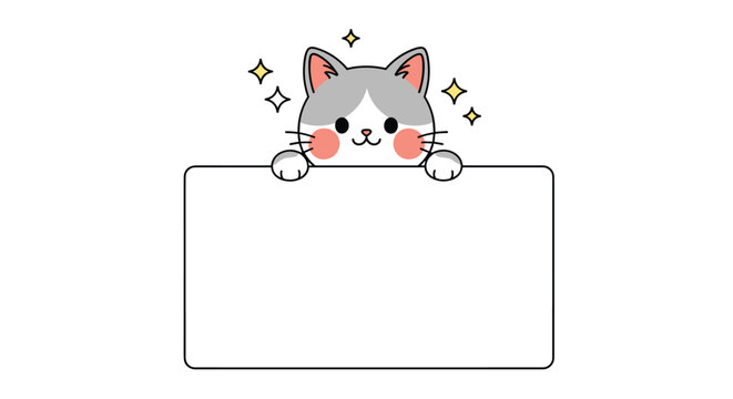 Cute cartoon cat holding a white blank sign for your message
