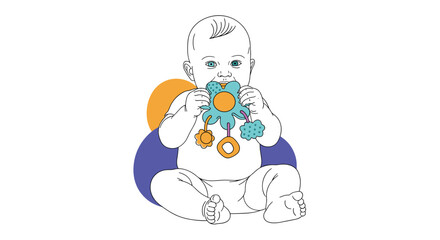 Adorable baby enjoying a colorful toy and wearing a soft ring