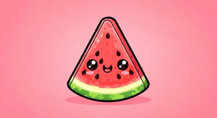 Cute Kawaii Watermelon Slice with a Happy Face and Big Eyes Illustration