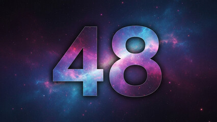 The number 48 superimposed on a colorful galaxy background png