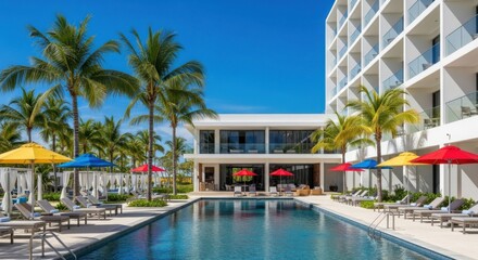 Luxury Tropical Resort With Palm Trees Pool And Modern Hotel Building