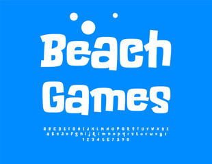 Vector Funny badge Beach Games. Joyful White Font. Typography Minimal Alphabet Letters and Numbers set