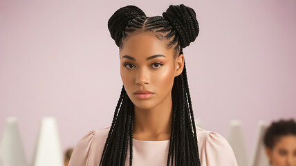 Beautiful young woman with braided hair and artistic braiding hair style posing