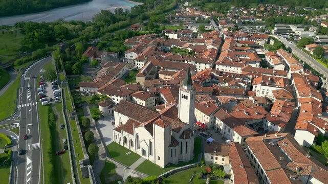 The ancient fortified village of Venzone seen from above