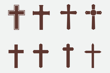 Different style christian cross silhouettes collection. Religion cross icons. set of crosses