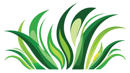 Lush Green Grass Blades in a Decorative Vector on White Background 