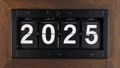 Wooden framed mechanical year clock showing 2025