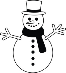 snowman with hat and scarf icon over white background, vector illustration