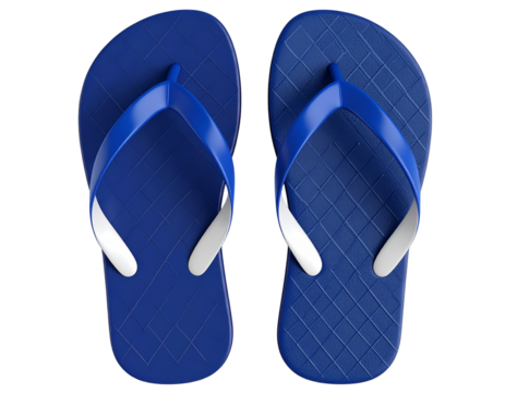 Top View 3D Illustration of Modern Blue Flip Flops with Patterned Footbed, isolated on transparent background PNG 