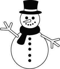 snowman with hat and scarf icon over white background, vector illustration