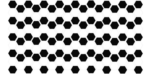 A seamlessly repeating pattern of black and white hexagons creates a visually appealing design. Ideal for backgrounds or textures in various projects.