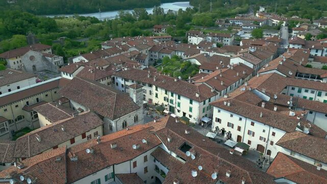 The ancient fortified village of Venzone seen from above