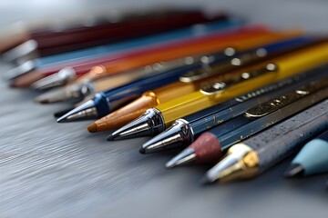 Set of pens. Pens and pencils. Academic background. Study. Business. Work. Workplace.