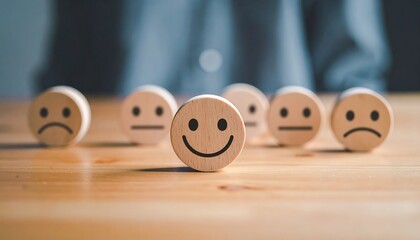 Wooden smiley faces on a table (1)