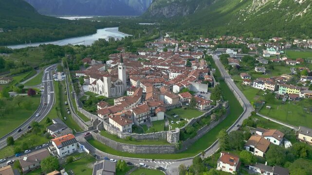 The ancient fortified village of Venzone seen from above