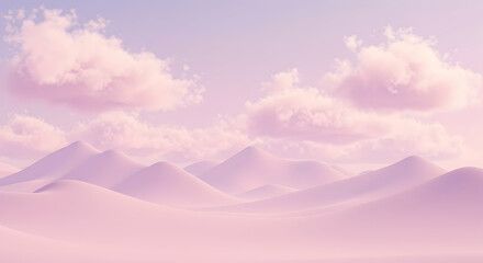 Fototapeta premium Expansive View of Soft Pink Sand Dunes Under a Tranquil Sky with Light Clouds at Sunset