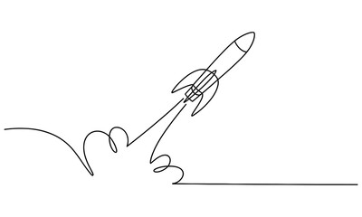 Continuous Line Rocket Launch Illustration