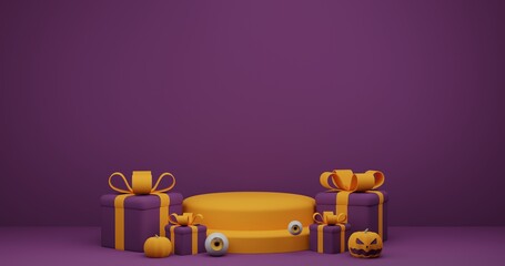 Purple Halloween Stage with Gift Boxes