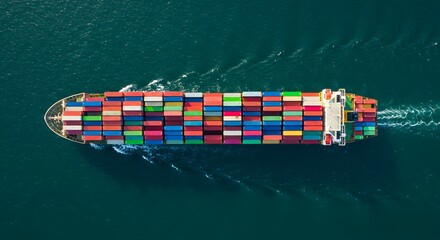 Large Cargo Ship Transporting Colorful Containers Over Blue Ocean Waters in a Maritime Environment