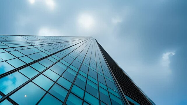 Time-lapse of clouds over glass skyscraper