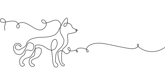 Line outline dog one continuous pet animal puppy illustration silhouette art. Outline line dog vector doodle abstract logo drawing sketch linear icon happy dachshund simple white background cute walk.