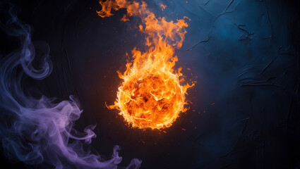 Fiery meteor or comet streak blazing across an abstract background, Bright meteor trail with glowing flames set against a bold abstract background.