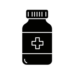 Fototapeta premium Medical Pill Bottle: A stark, elegant silhouette of a pill bottle, a universal symbol of medicine, wellness, and healthcare, rendered in bold black against a clean background.