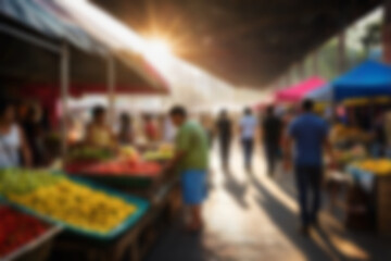 Fototapeta premium blurry traditional market, showing the busy market atmosphere of buyers and traders in the morning, blurry wallpaper.