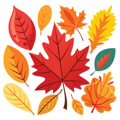 Autumnal maple and oak leaves in a vibrant, seamless vector pattern illustrate the colorful fall season