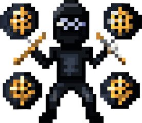 Fototapeta premium pixel vector art of bitcoin ninja avatar