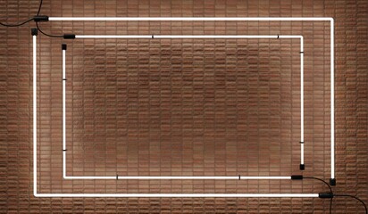 Light frame, billboard, square neon brick wall background, 3D illustration