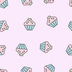 Cute cupcake and heart seamless vector pattern. Doodle dessert vector for wallpaper, textile, fashion, background, stationery, wrapping, card, and phone cases.