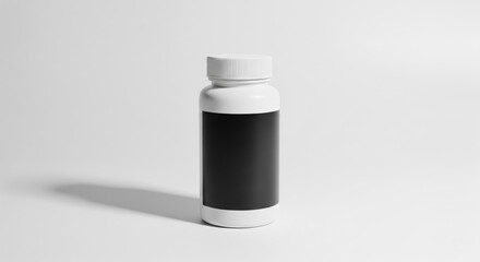 Blank White Bottle with Black Label Mockup on White Background