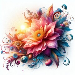 fantastic flower white background exotic fantasy unique vibrant bloom mystic surreal